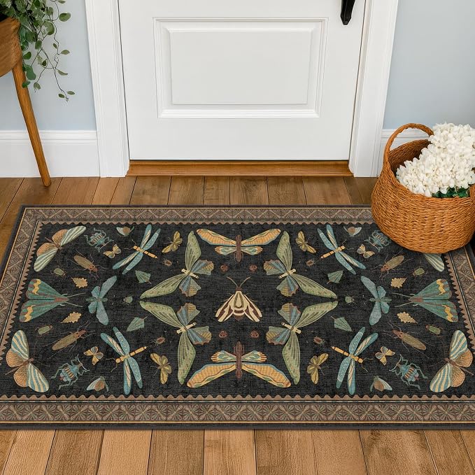 Small Black Entryway Runner Rug by HazoHaus