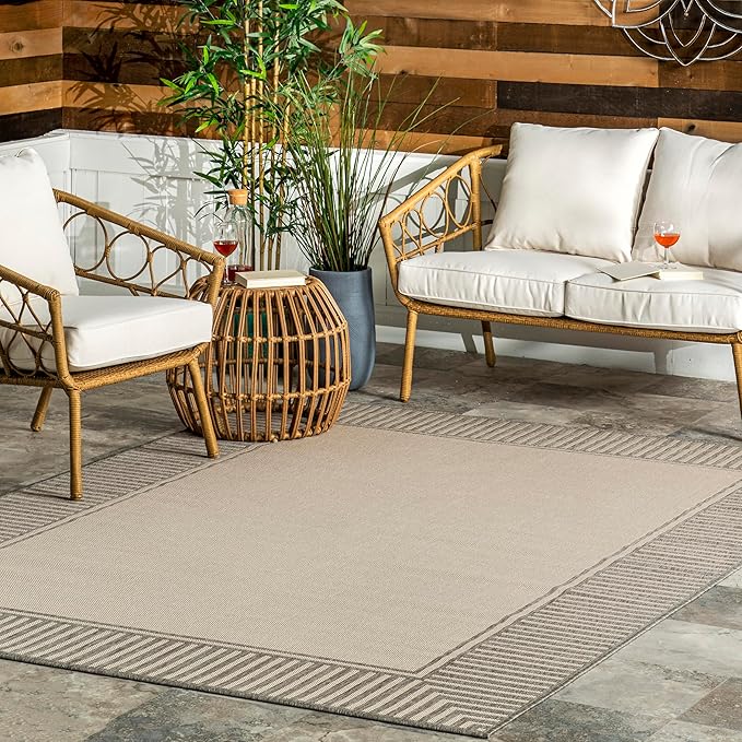 Nuloom Asha Light Grey/Ivory, Striped Border, Soft and Cozy, High Traffic by nuLOOM