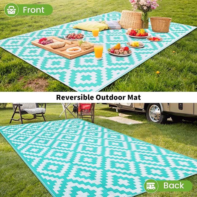 Smiry Waterproof Outdoor Rug 9X18 ft, Reversible Plastic Straw Patio Camping - Image 6