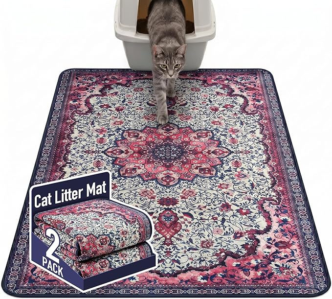 Hompet Cat Litter Mat 2 Pack, 48x60 Large Machine Washable Trapping Mats by Hompet