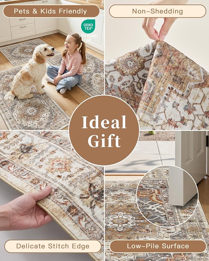 Madane Washable Kitchen Rug Set of 3, Small Area Rug Non-Slip Vintage Entryway - Image 6