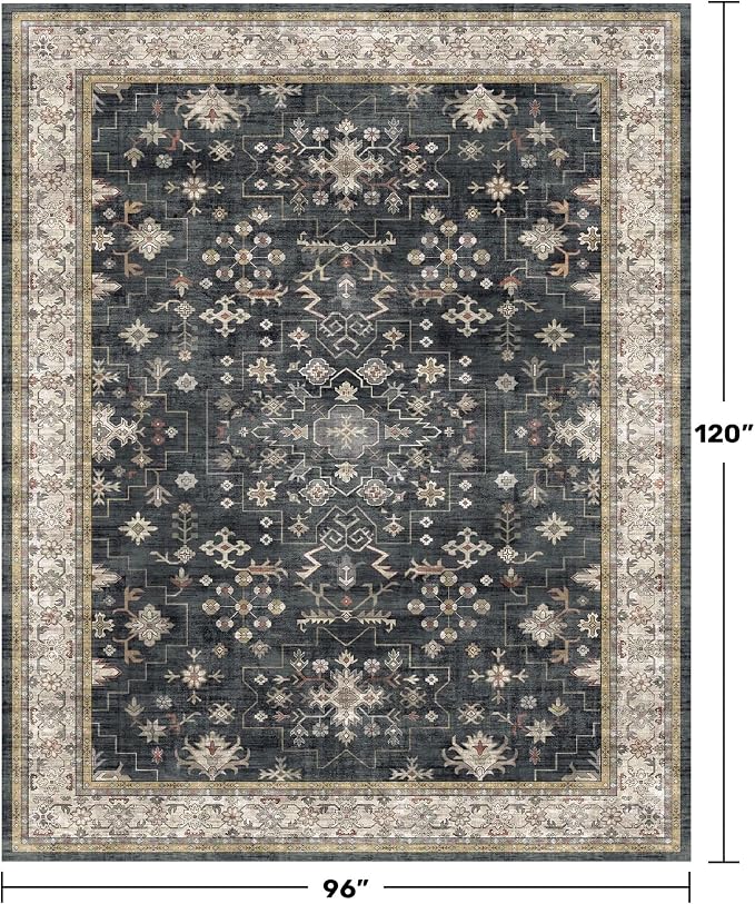 Black Farmhouse Washable 8x10 Area Rugs - Image 2