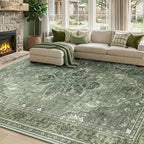 RELEANY Area Rugs 7'x10' Washable Non-Slip, Floral Vintage Distress Medallion by RELEANY