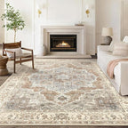 8x10 Washable Area Rug: Vintage Neutral Soft Non Slip Thin Large Floor Carpet - Image 3