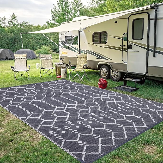 Smiry Outdoor Rug 8x10 ft, Waterproof Reversible Plastic Straw Rugs, Boho - Image 7