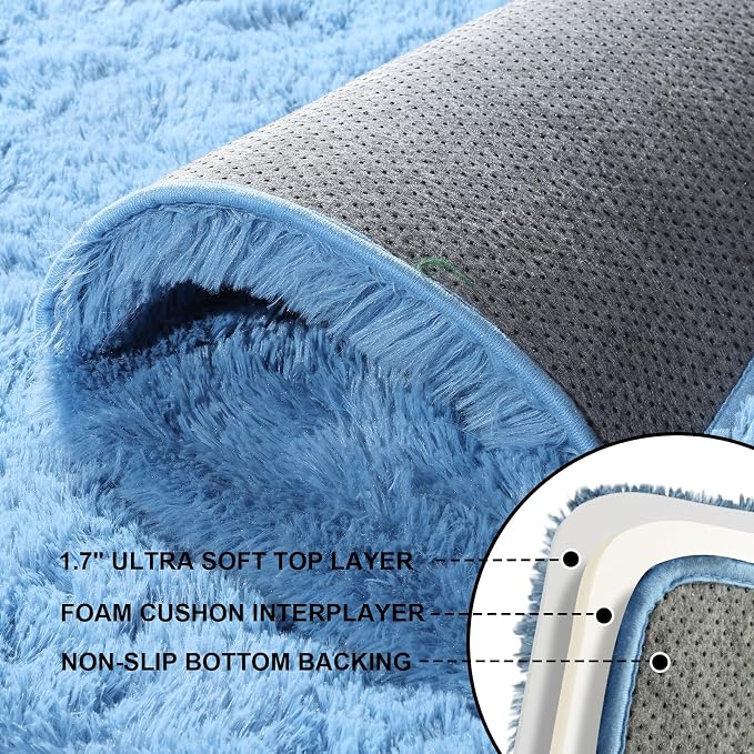 5x7 Area Rugs for Living Room, Large Fluffy Blue Rugs for Bedroom, Fuzzy Shag - Image 3