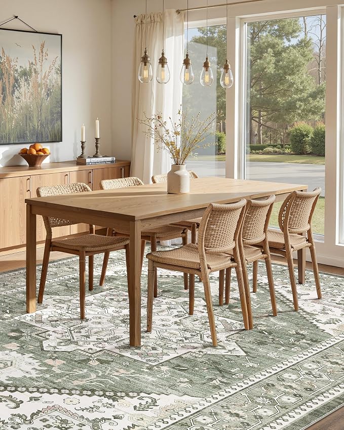 12x15 Vintage Area Rug: Washable Neutral Soft Non Slip Thin Large Floor Carpet - Image 7