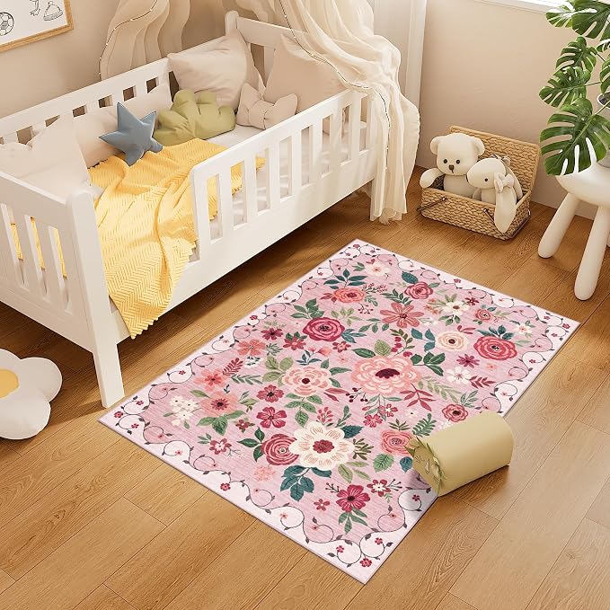 DUKINO 3x4 Area Rug, Lightweight Non Slip Washable Floral Rug, Indoor Low Pile - Image 4