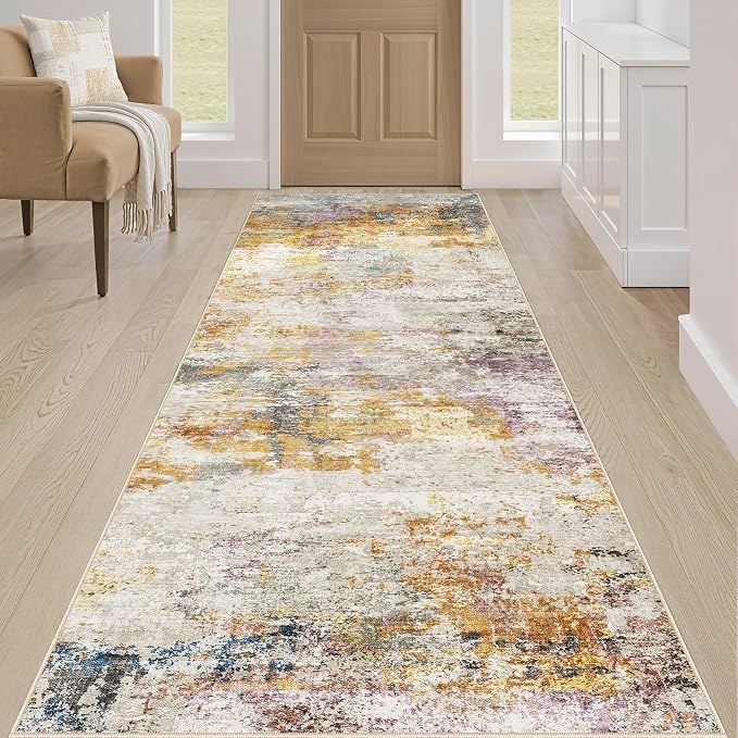 Runner Rug Kitchen Washable Rugs: 3x10 Non-Slip Abstract Soft Modern Stain - Image 4