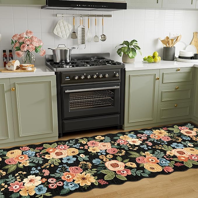 DUKINO 2.6x10 Runner Rug for Hallway, Lightweight Washable Floral Kitchen Rug - Image 3