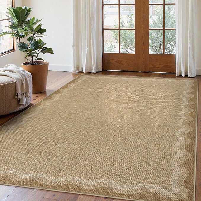 LIVEBOX Scalloped Washable Outdoor 5x7 Rug, Easy Jute Tan Rug by LIVEBOX