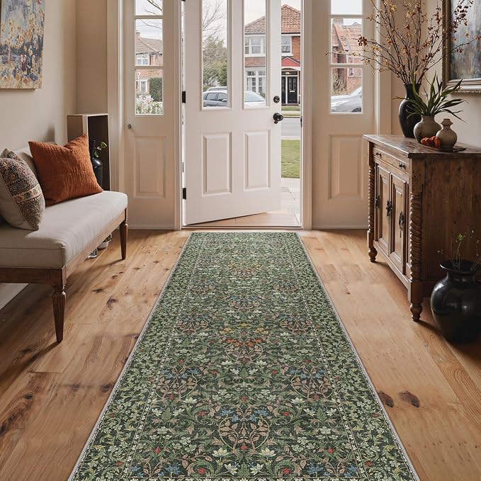 GENIMO Floral Washable Runner Rug 2’6” x 7’, Non-Slip Long Hallway Carpet by GENIMO