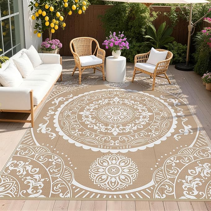 Pauwer Waterproof Outdoor Rug 9x12, Reversible Plastic Straw Patio Camping Rug by Pauwer