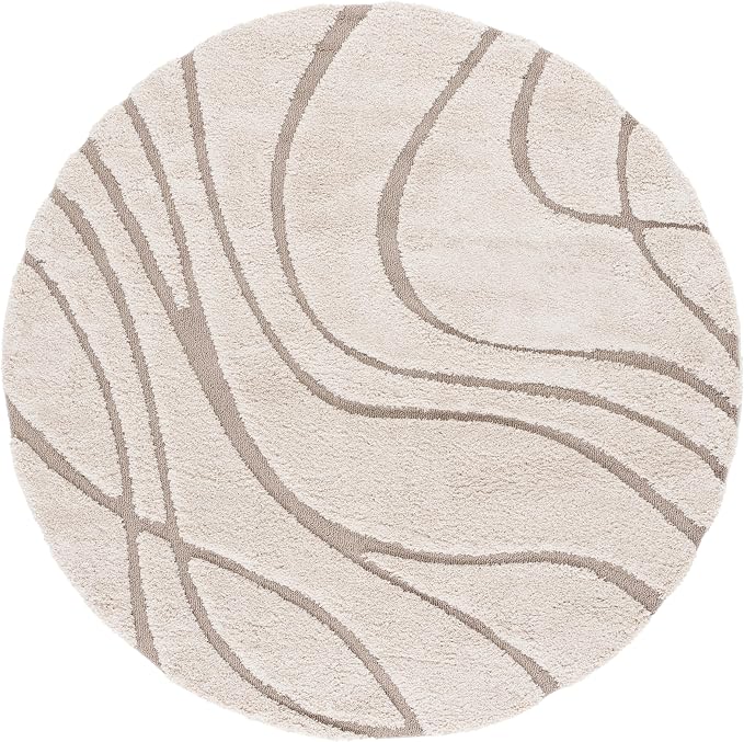 SAFAVIEH Florida Shag Collection 6'7" Round Cream/Beige SG471 Abstract Wave - Image 3