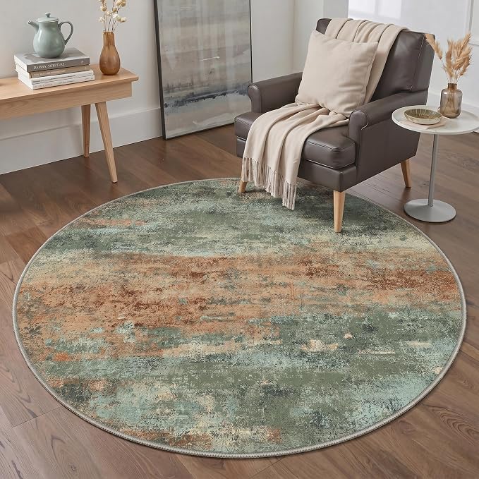 BEIMO Round Rugs 5ft for Living Room Bedroom, Modern Abstract Machine Washable by BEIMO