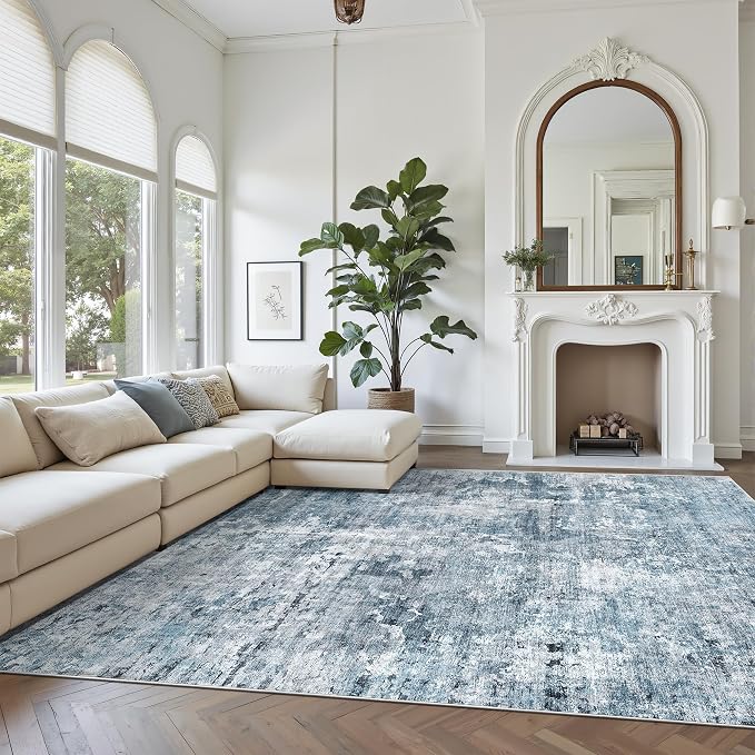 Soalmost Abstract Rug 8x10 Large Living Room Rugs Neutral Modern Washable Area - Image 2