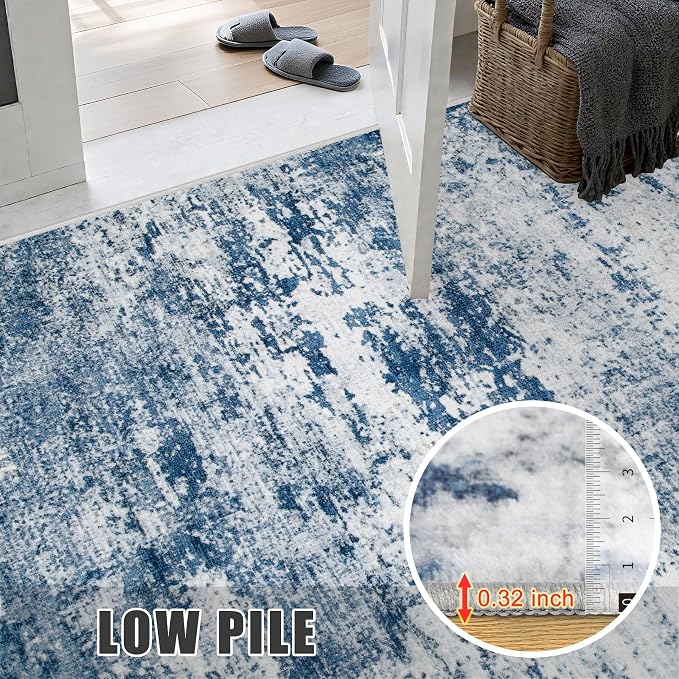 2'x6' Runner Rug Washable Rug: Modern Abstract Soft Thin Runner Rug Blue - Image 7