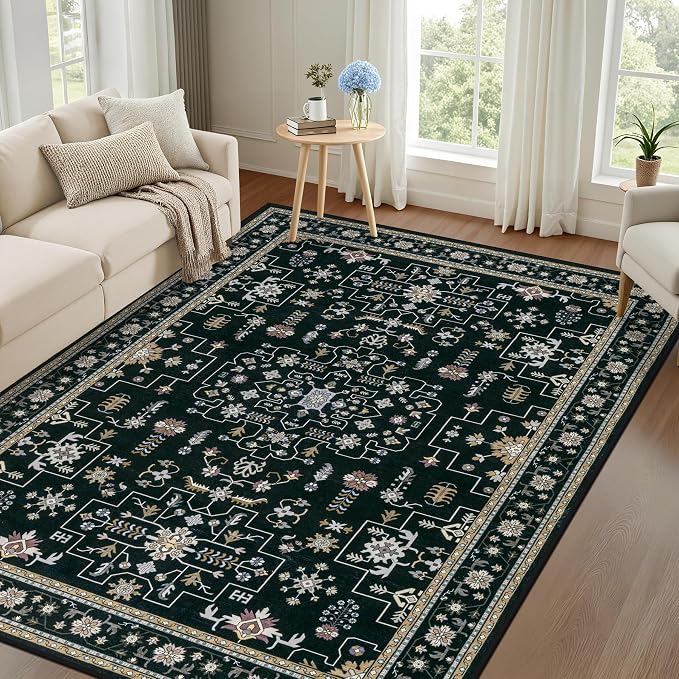 3x5 Area Rugs Living Room Rug: Washable Vintage Boho Medallion Rug No Slip - Image 9