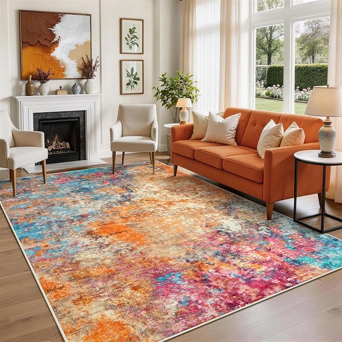 6x9 Area Rugs for Living Room Rug Washable: Abstract Rug for Dining Room - Image 3
