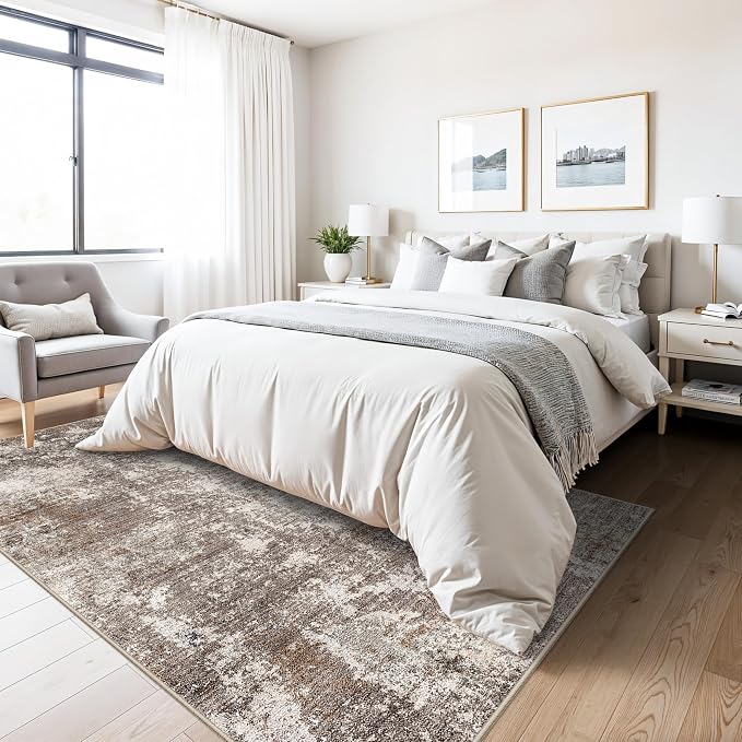 5x7 Washable Living Room Rug – Modern Neutral Abstract Area Rug - Image 8