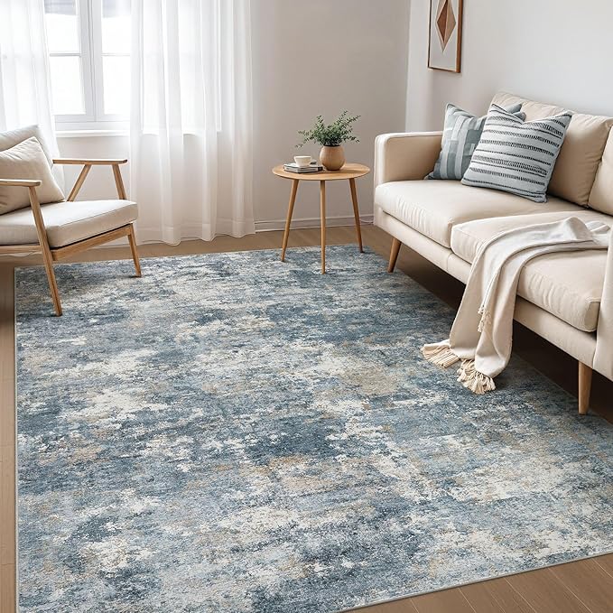 Nakagishi 7x9 Area Rugs Living Room: Washable Abstract Large Neutral Soft Rug by NakagishiAreaRug