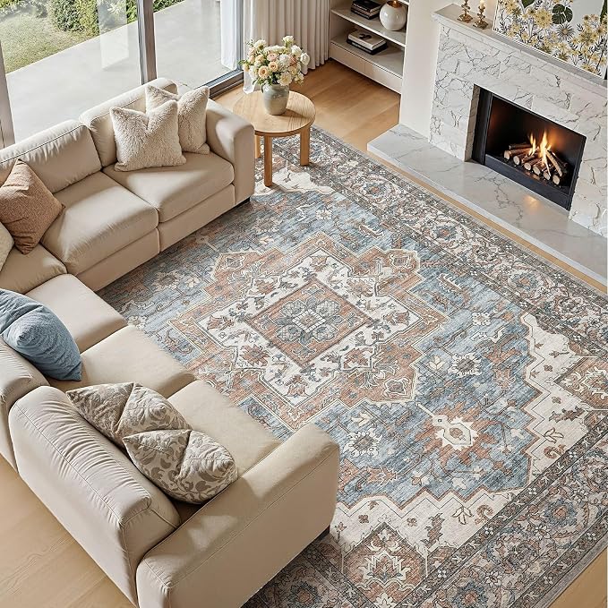 5x7 Area Rugs Living Room: Washable Vintage Rug Large Non-Slip Stain Resistant - Image 3