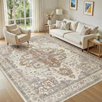 5x7 Washable Area Rugs for Living Room, Large Rug Non Slip Backing Vintage by JessibouAreaRug