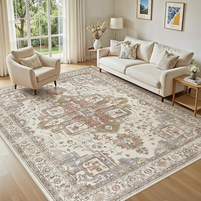 5x7 Washable Area Rugs for Living Room, Large Rug Non Slip Backing Vintage by JessibouAreaRug