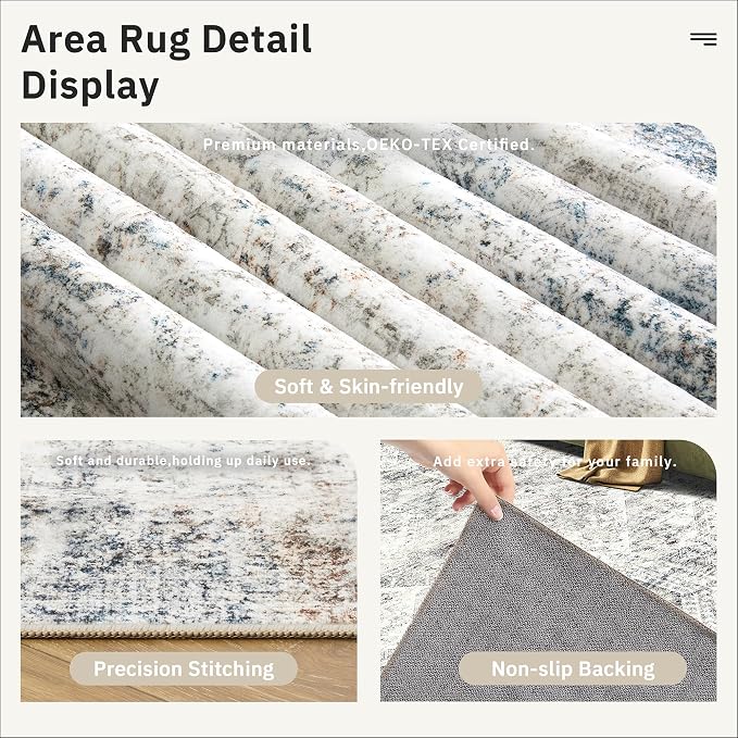 Soalmost 7x10 Area Rug for Living Room Washable Abstract Vintage Soft Thin - Image 6