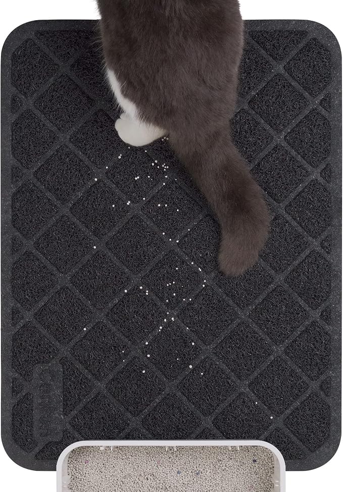Conlun PVC Cat Litter Mat 24" x 15" Inch Black, Less Waste Cat Litter Box Mat by Conlun