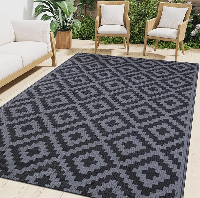 Smiry Waterproof Outdoor Rug 4x6 ft, Reversible Plastic Straw Patio Camping Rugs by Smiry