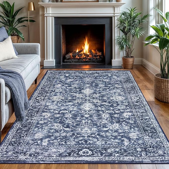 KILOCOCO Area Rug 4x6 Entryway Rug Washable Printed Vintage Floral Rubber - Image 2
