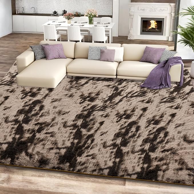 5x7 Tie-Dyed Brown Area Rugs for Living Room, Fluffy Shag Rug for Bedroom - Image 2