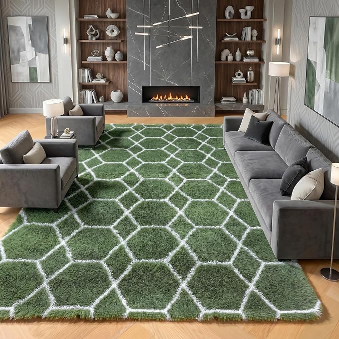 ONASAR 6x9 Area Rugs for Living Room Bedroom, Large Fluffy Olive Green and by ONASAR