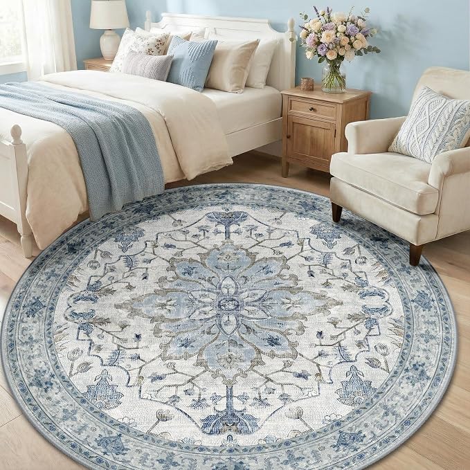 RELEANY Area Rugs Round 6ft Washable Non-Slip, Floral Vintage Distress - Image 3