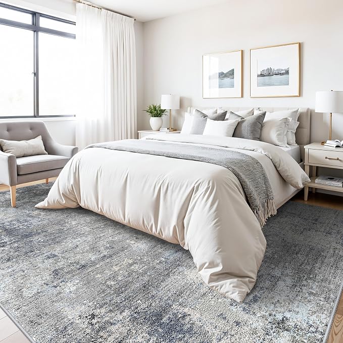 Washable Area Rug 9x12 Living Room – Neutral Modern Abstract Large Carpet - Image 4