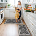 Kitchen Rugs Set of 2 Washable Non Slip – Soft Low Pile Boho Floral Decorative - Image 3
