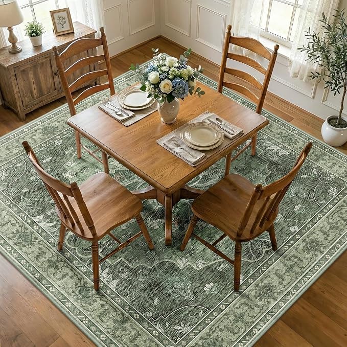 RELEANY Area Rugs Square 7ft Washable Non-Slip, Floral Vintage Distress by RELEANY