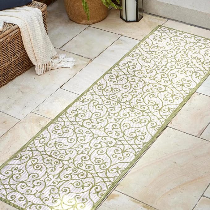 JONATHAN Y Vintage Filigree Indoor Outdoor Runner Rug 2X8 Green/Cream, Madrid - Image 3