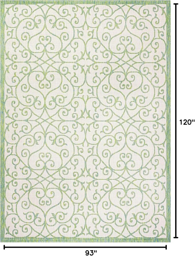 JONATHAN Y Vintage Filigree Indoor Outdoor Area Rug 8X10 Cream/Green, Madrid - Image 2