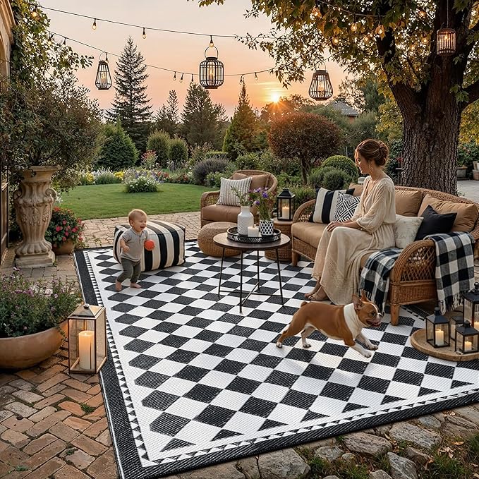 HUGEAR Outdoor Waterproof Rug 9'x12' Plastic Straw Rugs Washable Reversible by HUGEAR