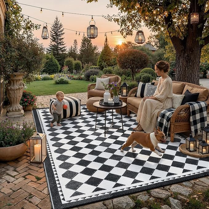 HUGEAR Outdoor Waterproof Rug 8'x10' Plastic Straw Rugs Washable Reversible by HUGEAR