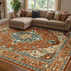 RELEANY Area Rugs 7'x10' Washable Non-Slip, Floral Vintage Distress Medallion by RELEANY