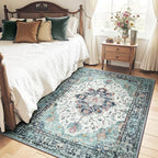 RELEANY Area Rugs 4'x5' Washable Non-Slip, Floral Vintage Distress Medallion - Image 2