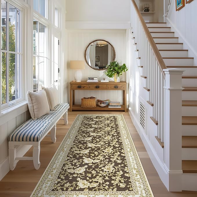Brown Boho Washable 3x8 Extra Long Hallway Runner Rug, Extra Large Kitchen by BILEEHOME