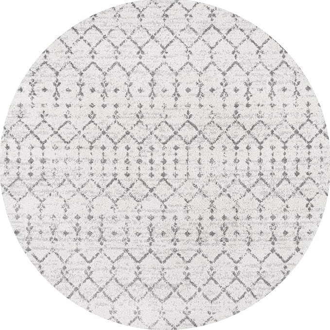 JONATHAN Y Boho Vintage Diamond Cream/Gray Round Area Rug 5 ft, Moroccan Hype - Image 2