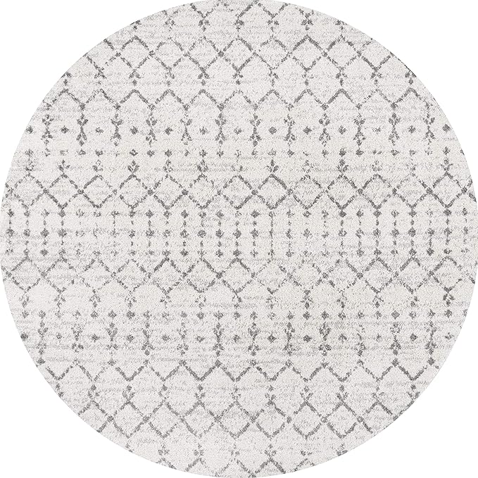JONATHAN Y Boho Vintage Diamond Cream/Gray Round Area Rug 6 ft, Moroccan Hype - Image 2