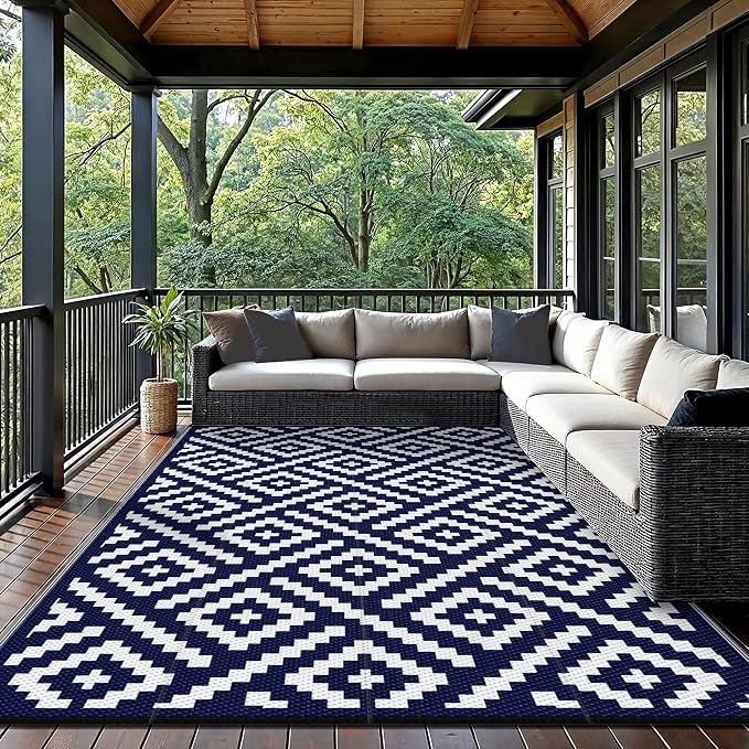 GENIMO Outdoor Rugs 8'x10' Waterproof, Reversible Mats, Area Plastic Straw Rug - Image 2