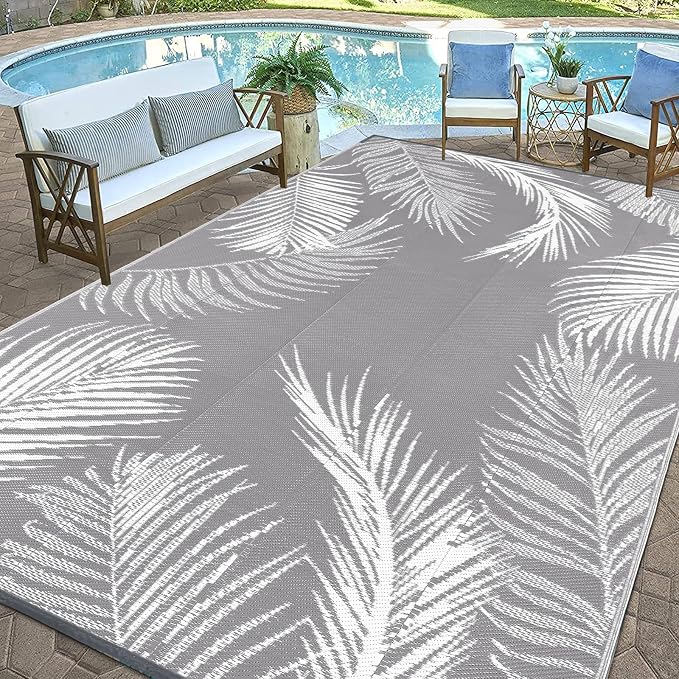 Pauwer Waterproof Outdoor Rug 9x12, Reversible Plastic Straw Patio Camping Rug - Image 3