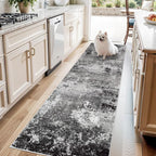 3x8 Washable Hallway Runner Non-Slip Abstract Modern Neutral Wide Carpet Runner by BYYVOORugsforYourHome
